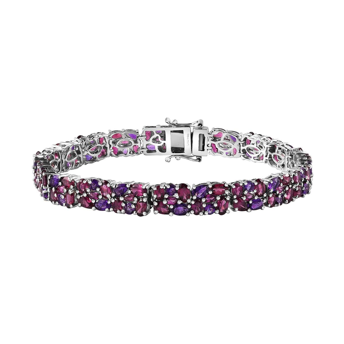 Orissa Rhodolite Garnet and Amethyst Floral Garland Bracelet in Rhodium Over Sterling Silver (8.00 In) 24.50 ctw image number 0