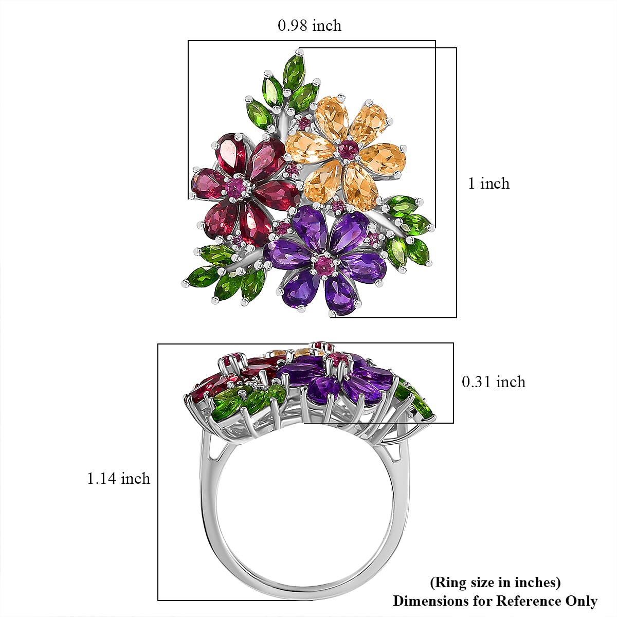 Multi Gemstone Hibiscus Flower Ring in Rhodium Over Sterling Silver (Size 10.0) 5.75 ctw