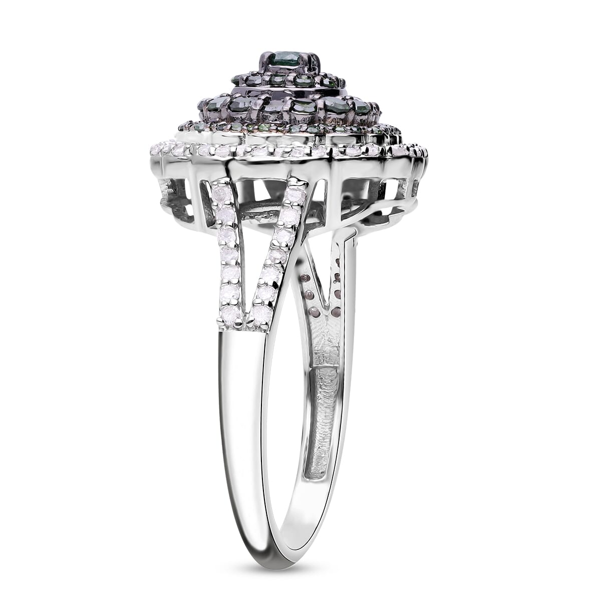 Green and White Diamond Ring in Platinum Over Sterling Silver (Size 9.5) 1.00 ctw image number 2
