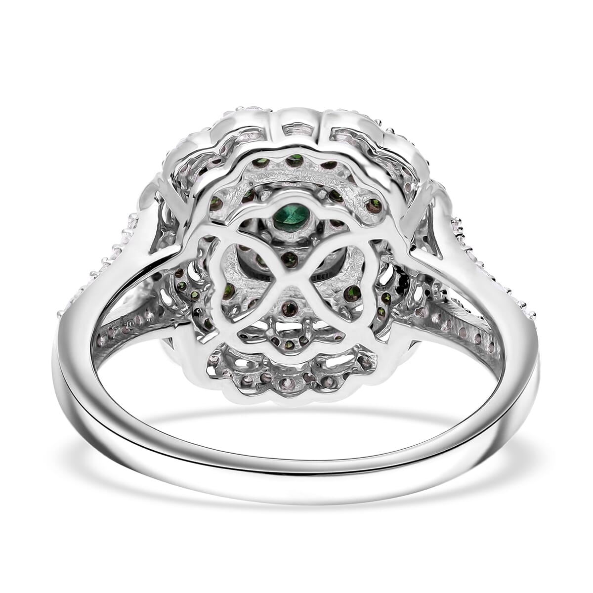 Green and White Diamond Ring in Platinum Over Sterling Silver (Size 9.5) 1.00 ctw image number 3