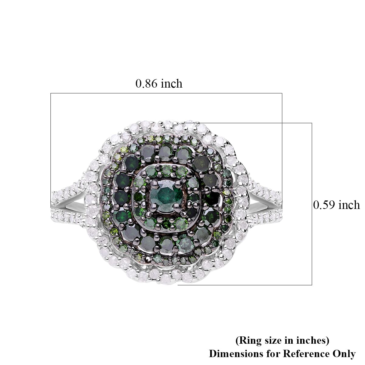 Green and White Diamond Ring in Platinum Over Sterling Silver (Size 9.5) 1.00 ctw image number 4