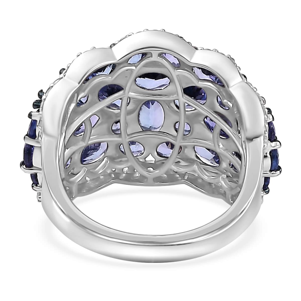 Tanzanite and White Zircon 8.75 ctw Ring in Rhodium Over Sterling Silver (Size 9.0) image number 4