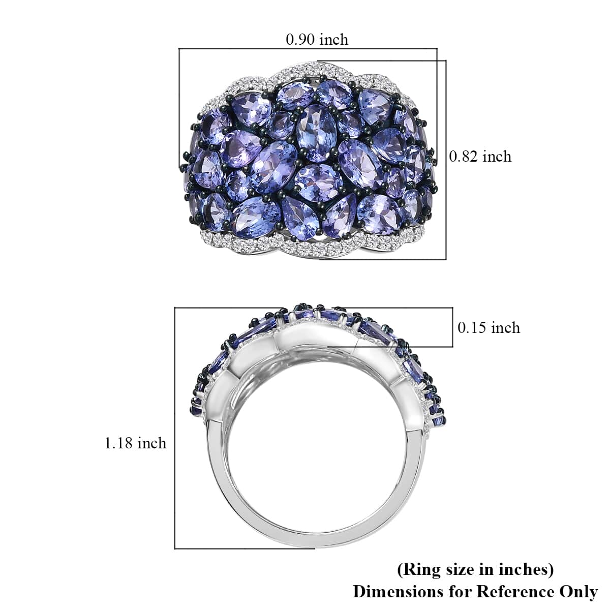 Tanzanite and White Zircon 8.75 ctw Ring in Rhodium Over Sterling Silver (Size 9.0) image number 5