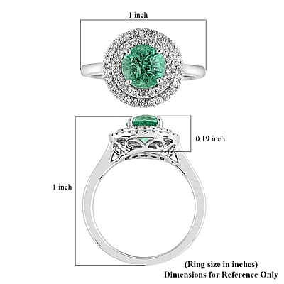 Certified & Appraised Rhapsody 950 Platinum AAAA Boyaca Colombian Emerald and E-F VS Diamond Double Halo Ring (Size 5.0) 5.30 Grams 1.20 ctw