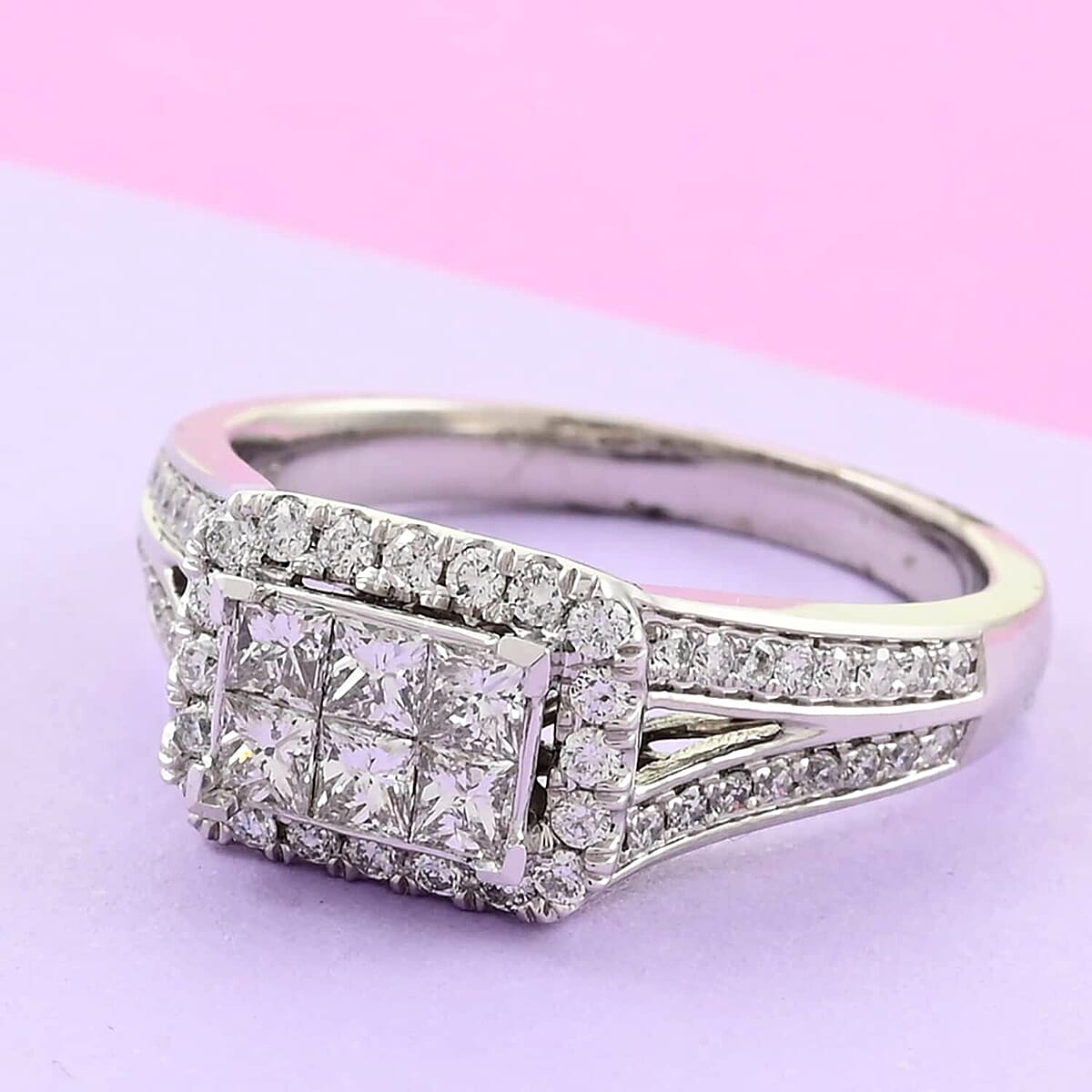 NY Closeout 10K White Gold I I2 Diamond Halo Split Ring (Size 8.5) 4.60 Grams 1.00 ctw image number 1