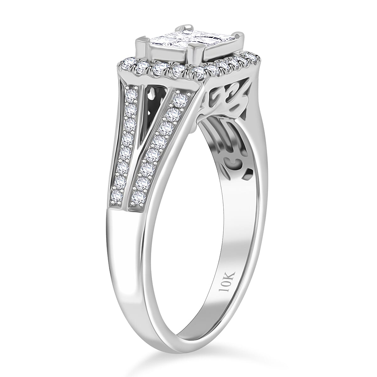 NY Closeout 10K White Gold I I2 Diamond Halo Split Ring (Size 9.0) 4.60 Grams 1.00 ctw image number 3