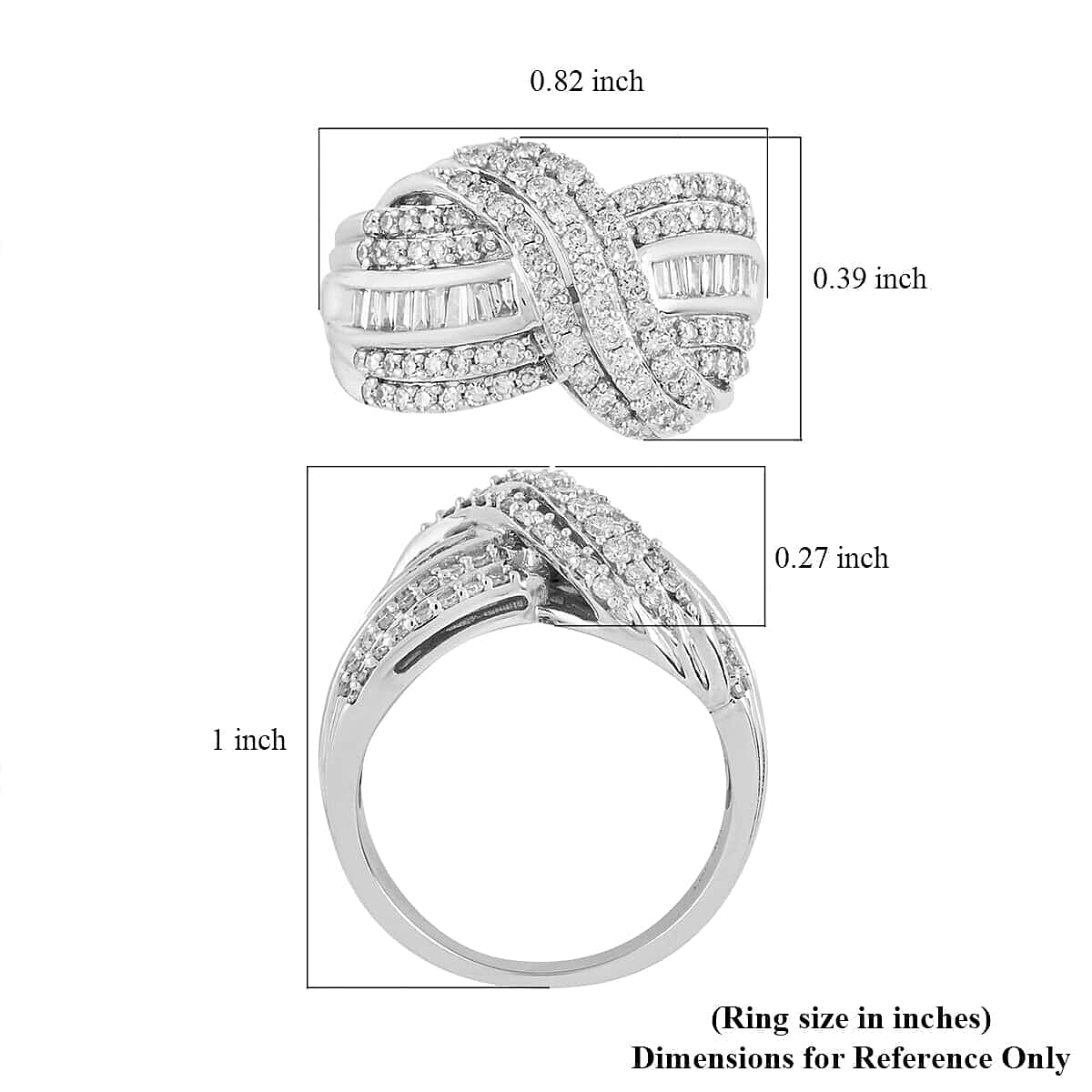 NY Closeout 10K White Gold G-H I1-I2 Diamond Bypass Fashion Ring (Size 6.0) 6.60 Grams 1.00 ctw