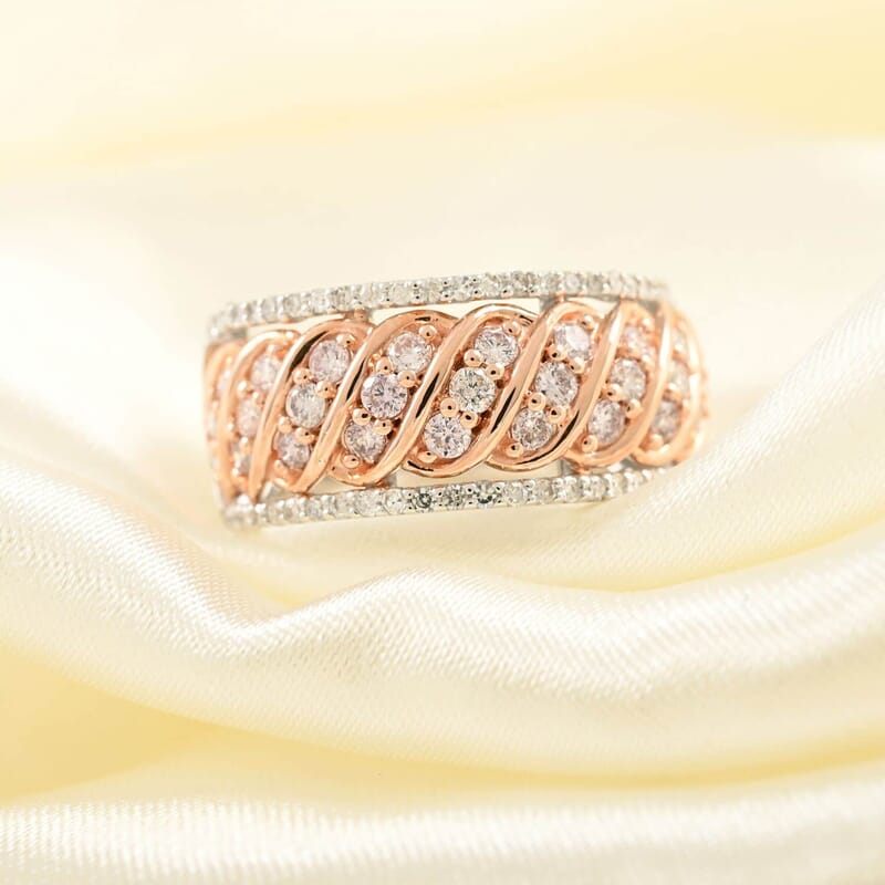 NY Closeout 14K Rose Gold I1 Natural Pink and White Diamond Ring (Size 11.5) 7.30 Grams 1.00 ctw