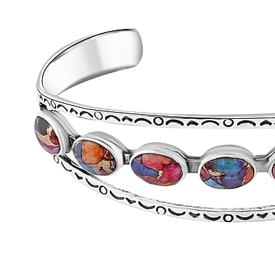 Santa Fe Style Multi Gemstones Cuff Bracelet in Sterling Silver (7.00 In) 15.00 ctw