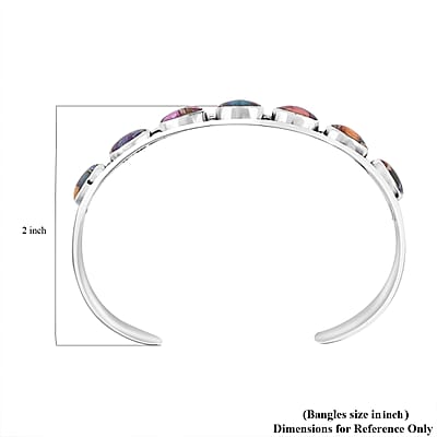 Santa Fe Style Multi Gemstones Cuff Bracelet in Sterling Silver (7.00 In) 15.00 ctw