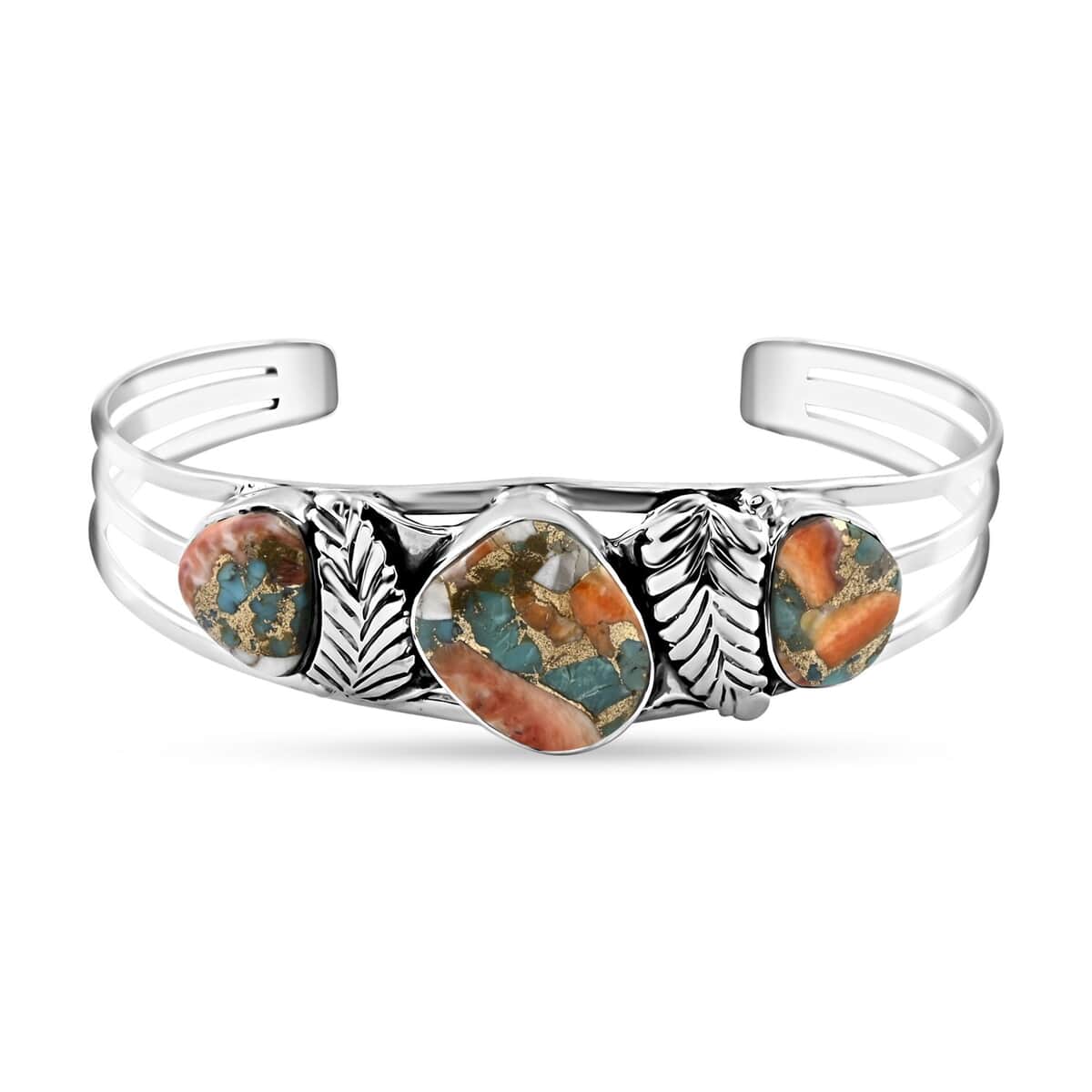 Santa Fe Style Spiny Turquoise Bracelet in Sterling Silver (7.00 In) 25.00 ctw image number 0