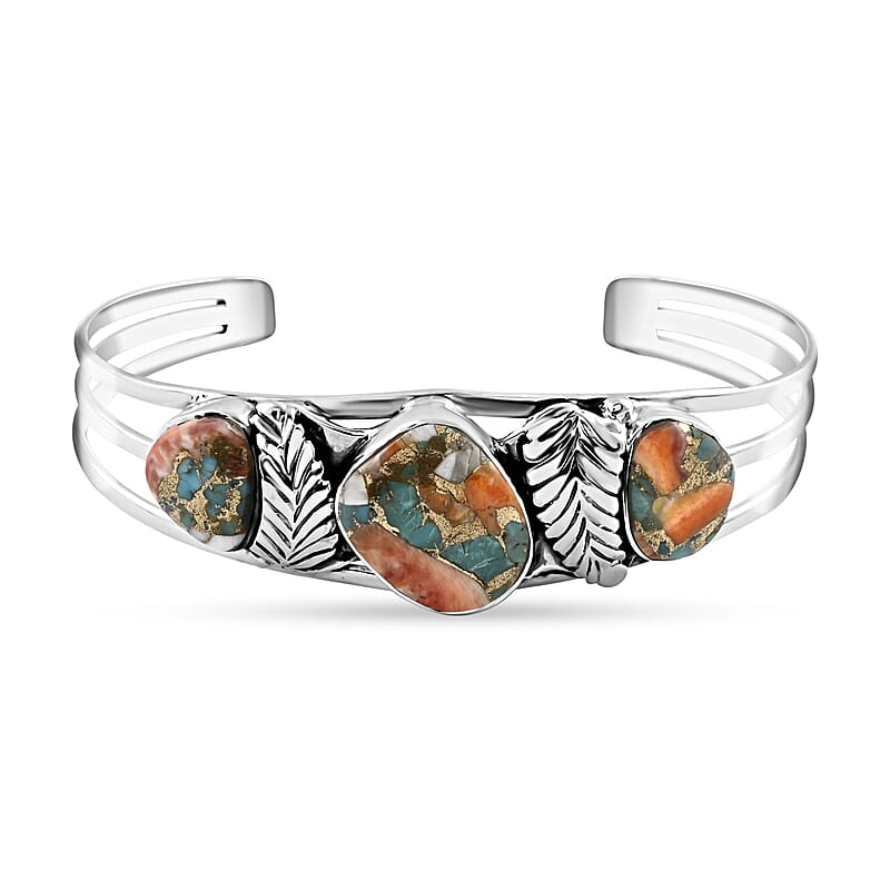 Santa Fe Style Spiny Turquoise Cuff Bracelet in Sterling Silver (7.00 In) 25.00 ctw