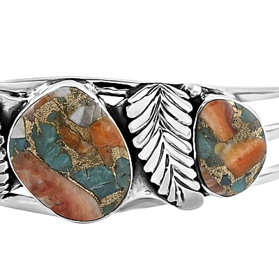 Santa Fe Style Spiny Turquoise Cuff Bracelet in Sterling Silver (7.00 In) 25.00 ctw