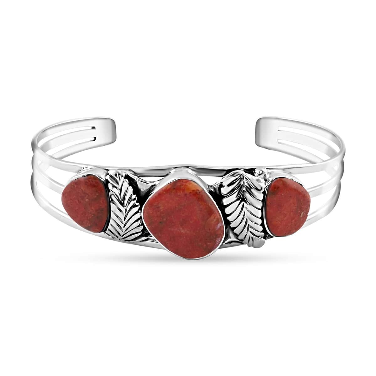 Santa Fe Style Red Coral Cuff Bracelet in Sterling Silver (7.00 In) image number 0