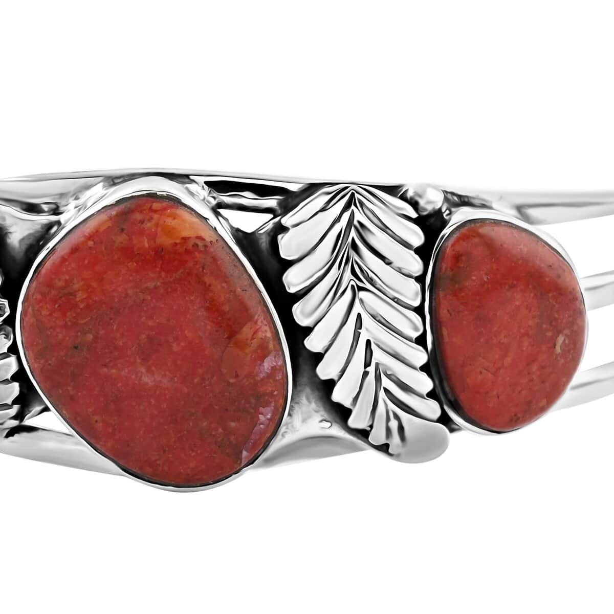 Santa Fe Style Red Coral Cuff Bracelet in Sterling Silver (7.00 In) image number 3