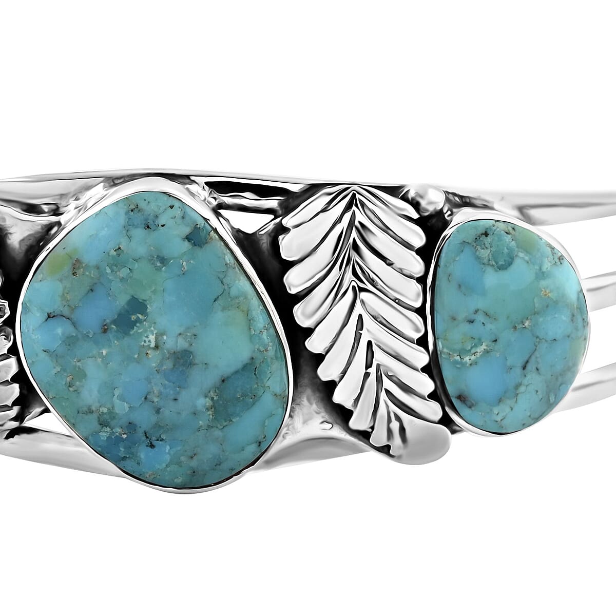 Santa Fe Style Kingman Turquoise Cuff Bracelet in Sterling Silver (7.00 In) 25.00 ctw image number 3