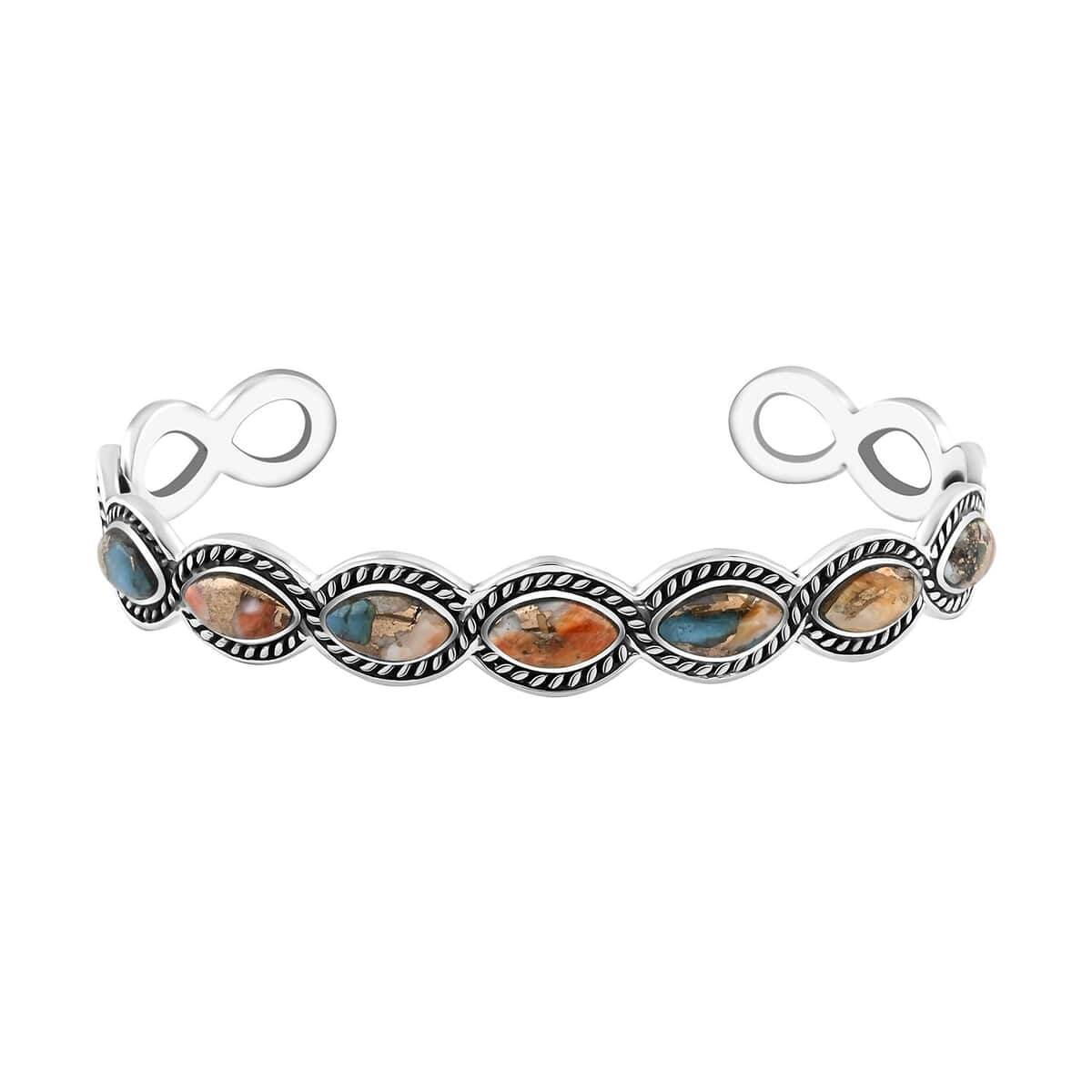 Santa Fe Style Spiny Turquoise Bracelet in Sterling Silver (6.50 In) 14.00 ctw image number 0