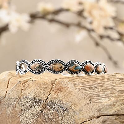 Santa Fe Style Spiny Turquoise Cuff Bracelet in Sterling Silver (6.50 In) 14.00 ctw