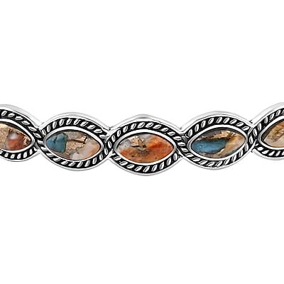 Santa Fe Style Spiny Turquoise Cuff Bracelet in Sterling Silver (6.50 In) 14.00 ctw