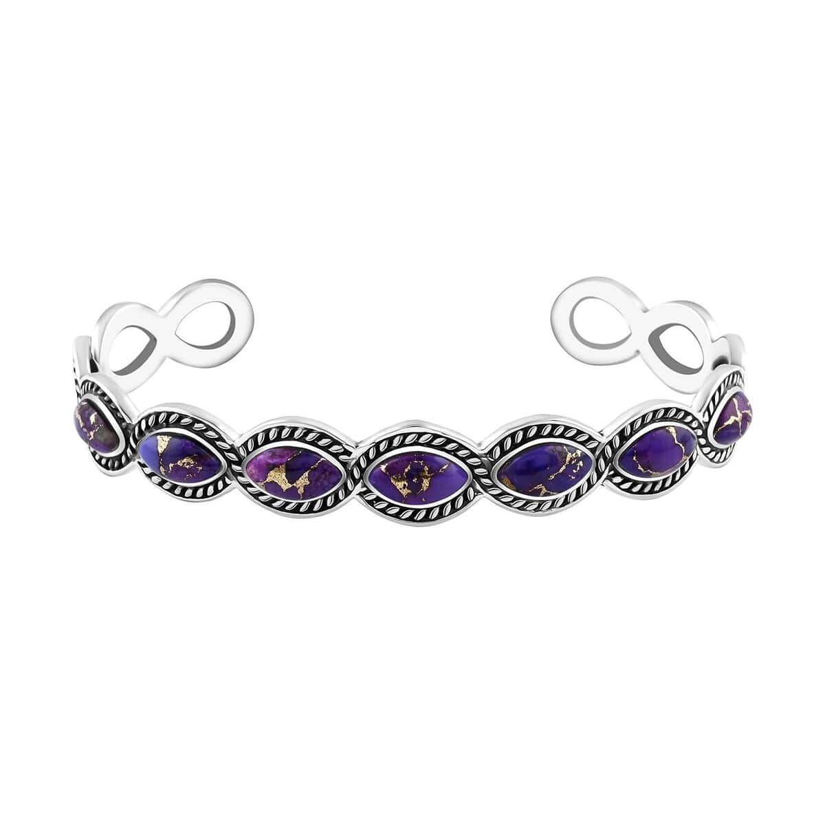 Santa Fe Style Mojave Purple Turquoise Cuff Bracelet in Sterling Silver (6.50 In) 14.00 ctw image number 0