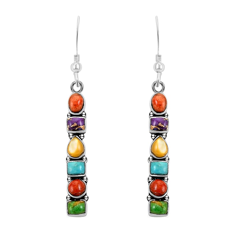 Santa Fe Style Multi Gemstone Earrings in Sterling Silver 6.00 ctw