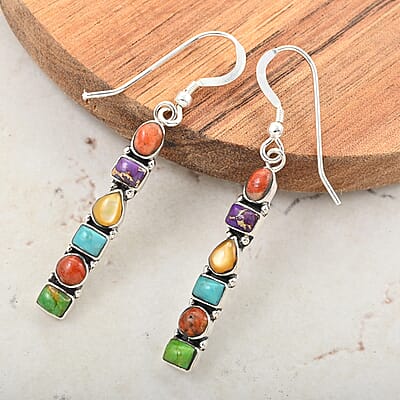 Santa Fe Style Multi Gemstone Earrings in Sterling Silver 6.00 ctw