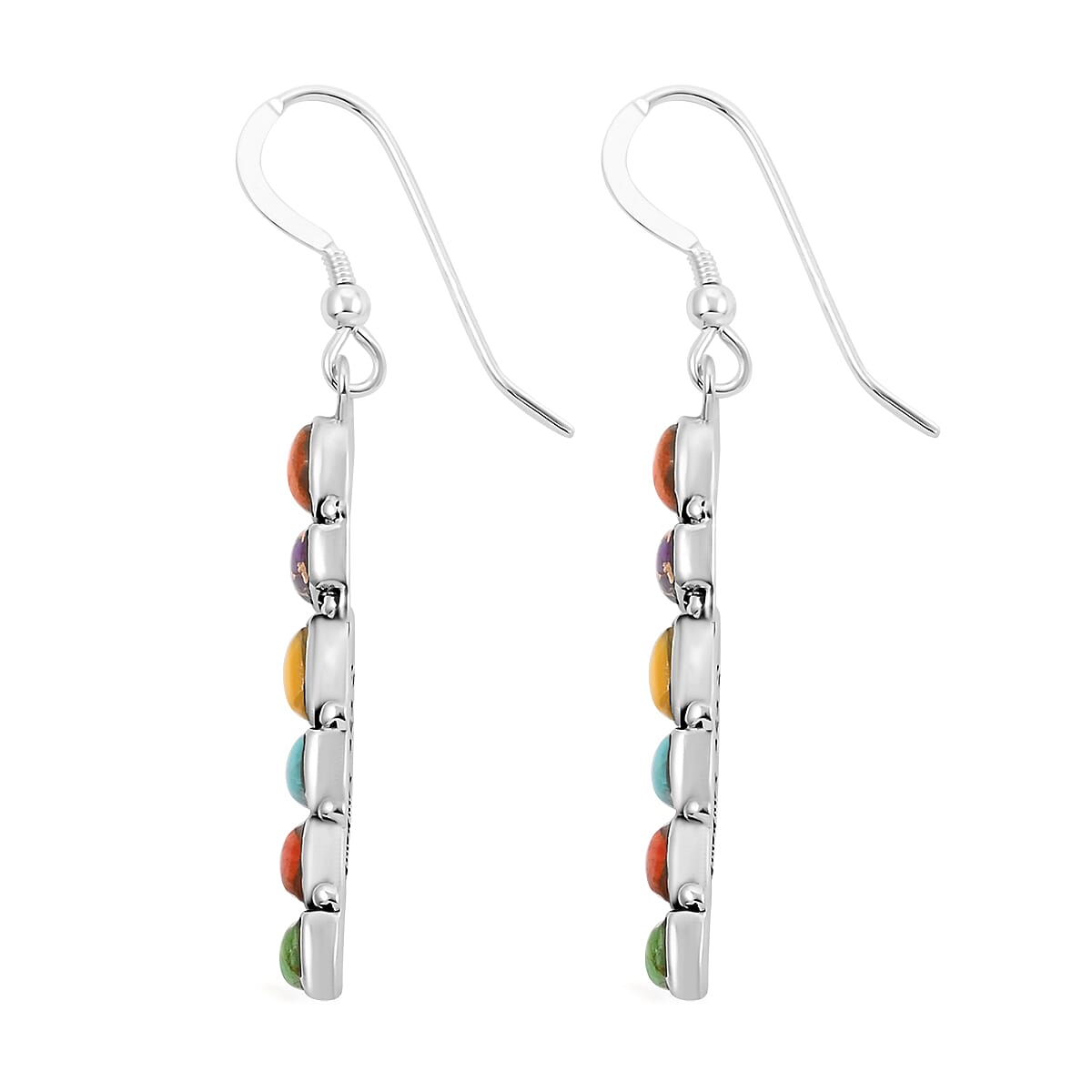 Santa Fe Style Multi Gemstone Earrings in Sterling Silver 6.00 ctw