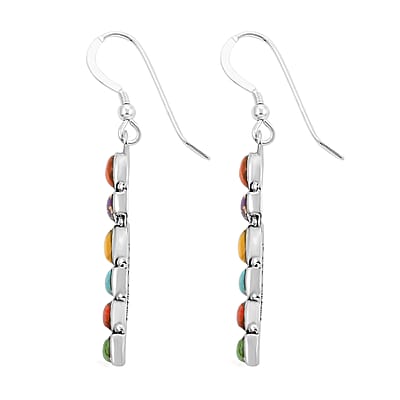 Santa Fe Style Multi Gemstone Earrings in Sterling Silver 6.00 ctw