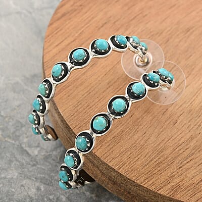 Santa Fe Style Turquoise Earrings in Sterling Silver 7.00 ctw
