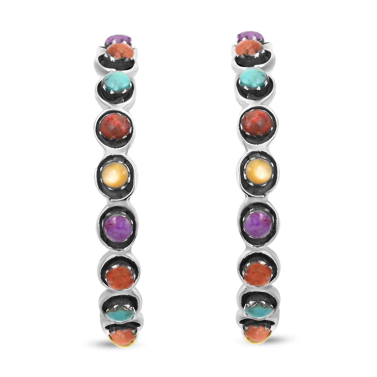 Santa Fe Style Multi Gemstone Earrings in Sterling Silver 7.00 ctw image number 0