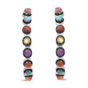 Santa Fe Style Multi Gemstone Earrings in Sterling Silver 7.00 ctw