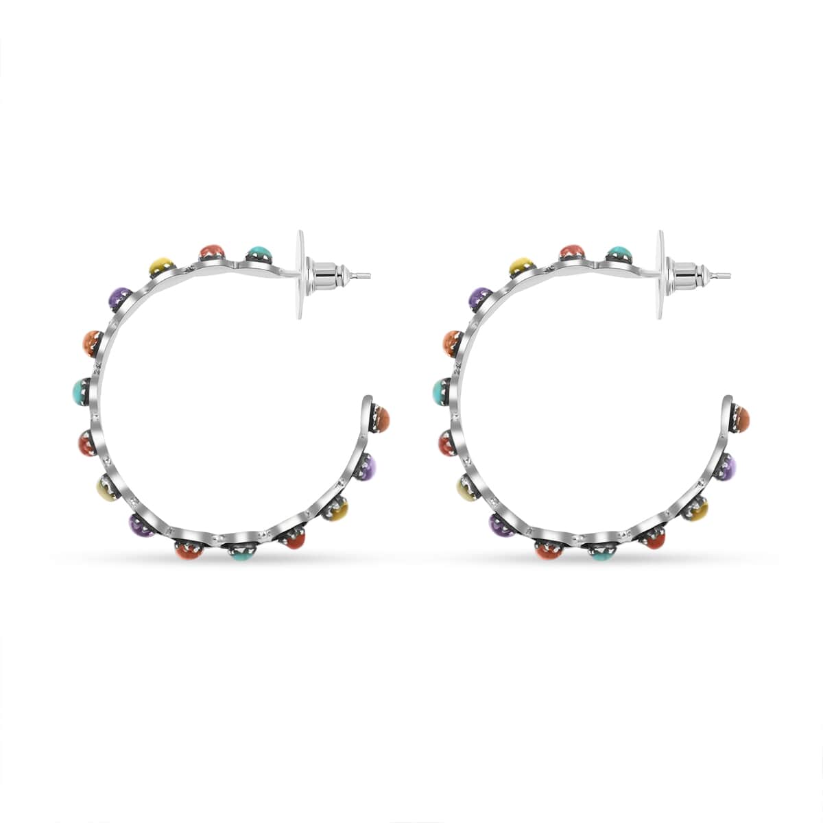 Santa Fe Style Multi Gemstone Earrings in Sterling Silver 7.00 ctw image number 3