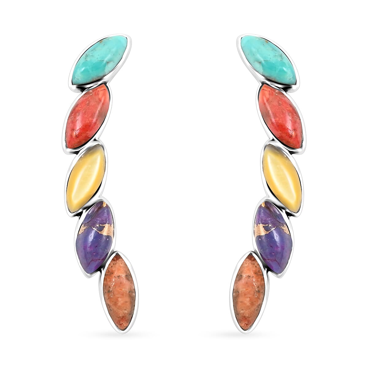 Santa Fe Style Multi Gemstone Earrings in Sterling Silver 7.00 ctw image number 0