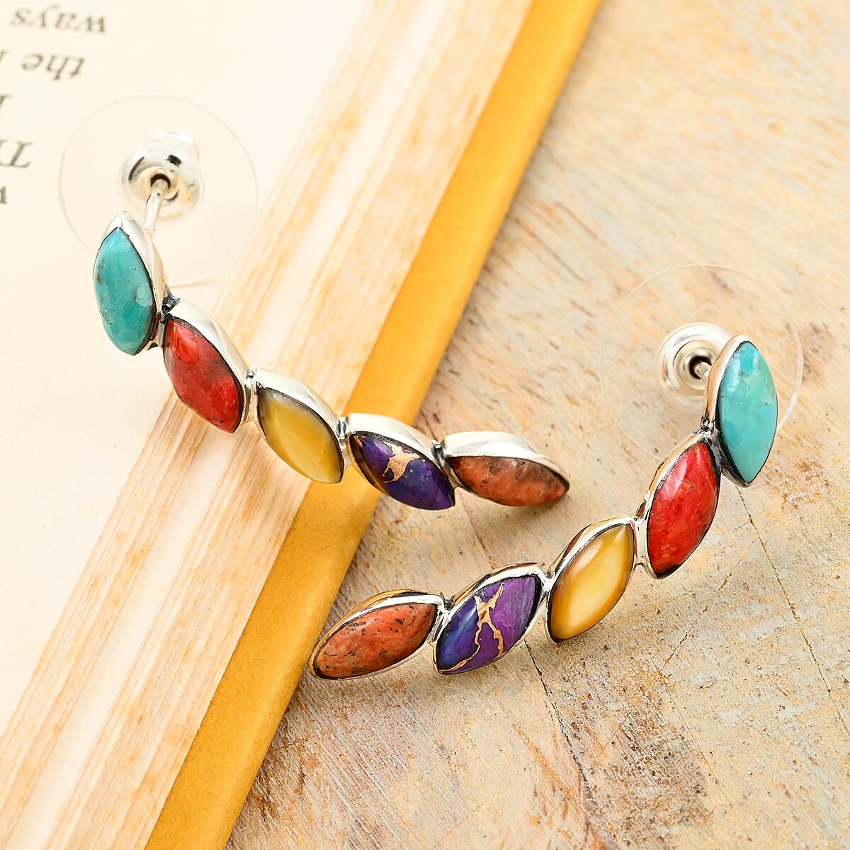 Santa Fe Style Multi Gemstone Earrings in Sterling Silver 7.00 ctw image number 1