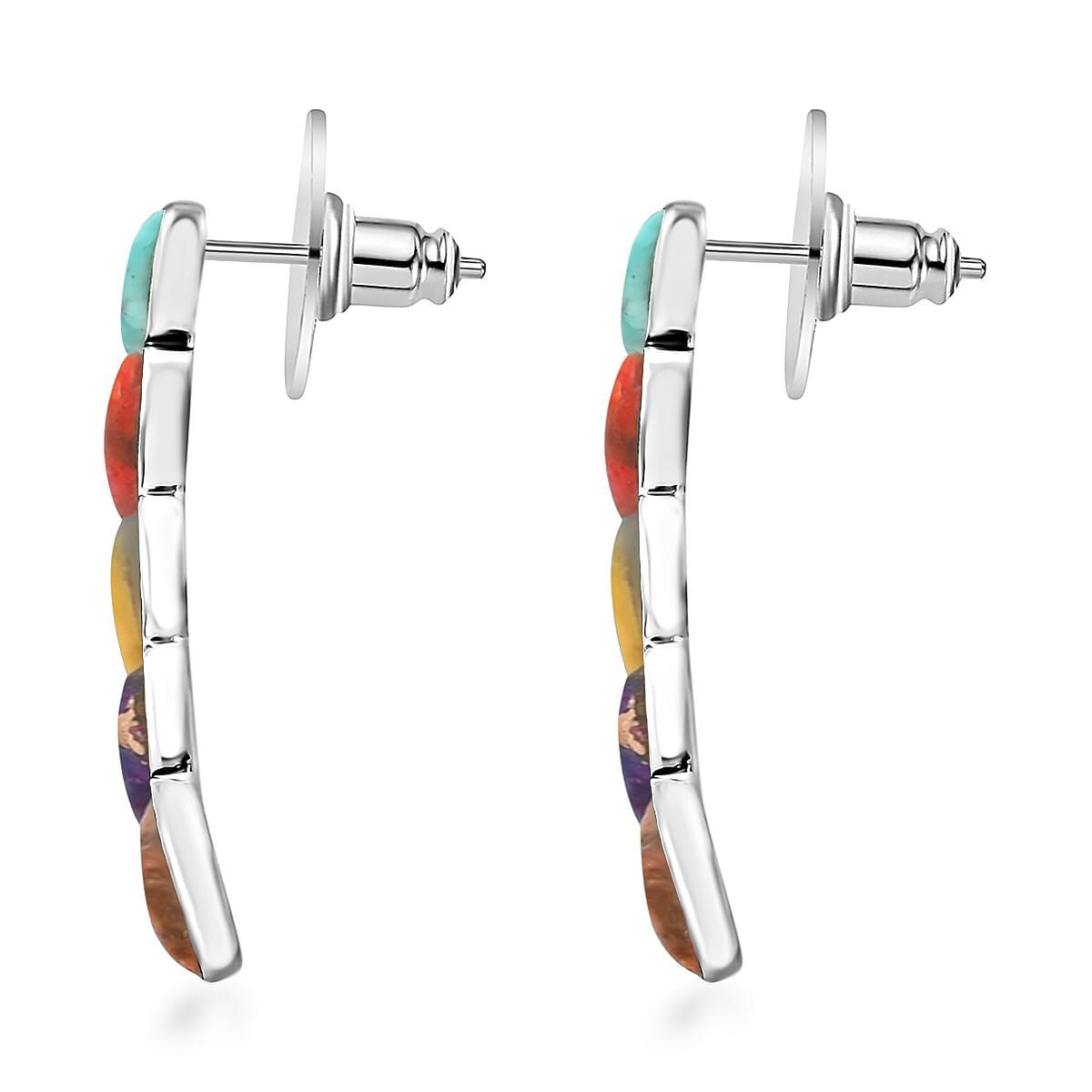 Santa Fe Style Multi Gemstone Earrings in Sterling Silver 7.00 ctw image number 3