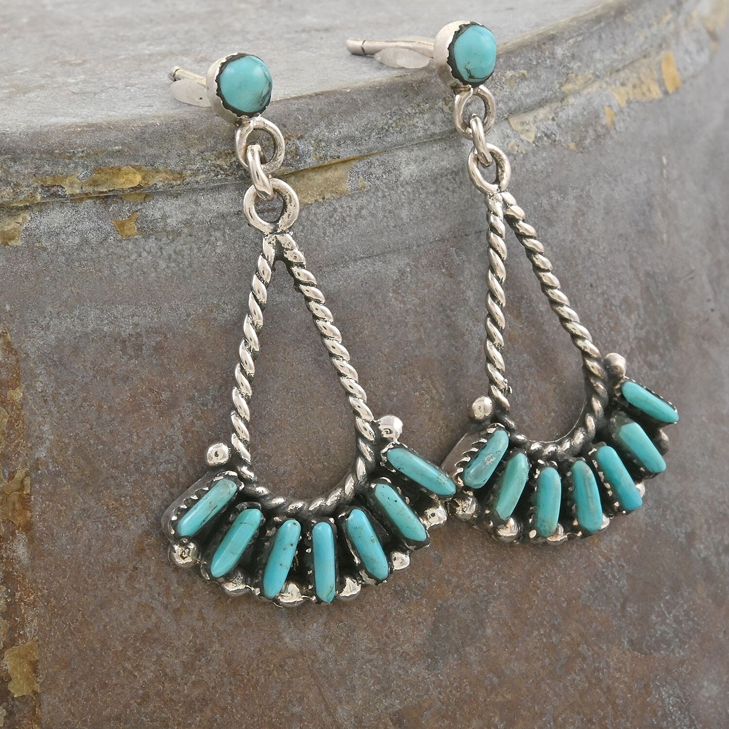 Santa Fe Style Turquoise Earrings in Sterling Silver 5.60 ctw