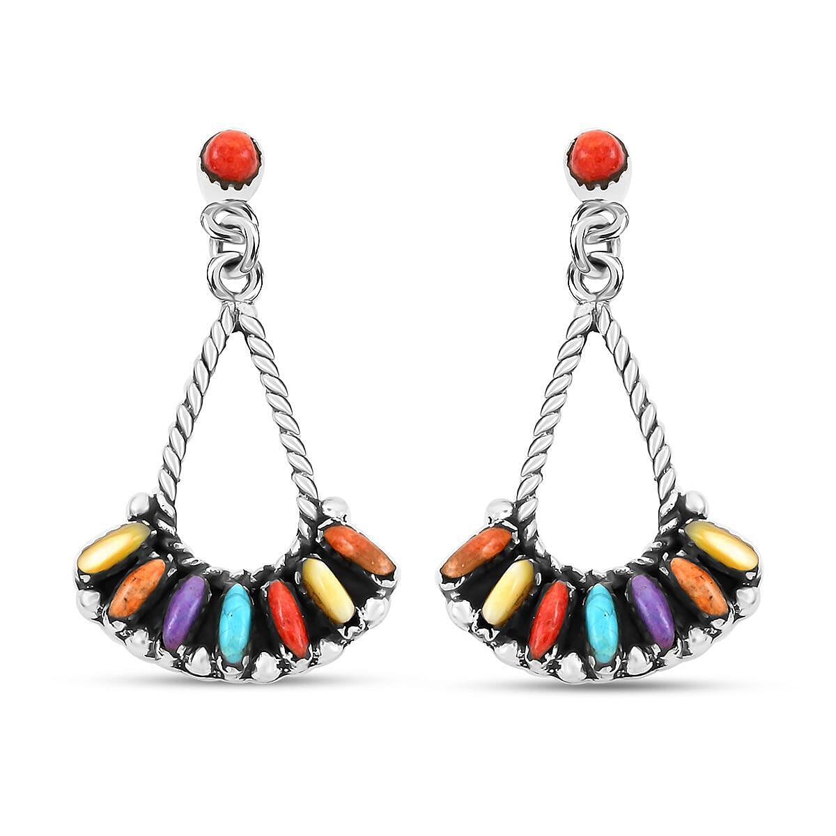 Santa Fe Style Multi Gemstone Earrings in Sterling Silver 5.60 ctw image number 0