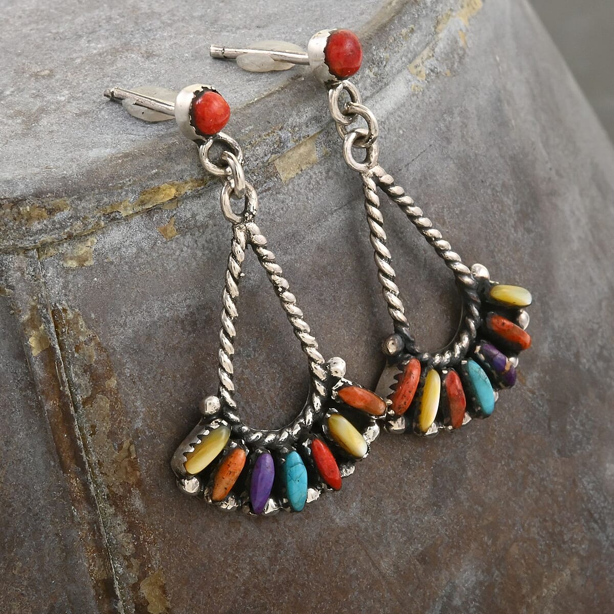 Santa Fe Style Multi Gemstone Earrings in Sterling Silver 5.60 ctw image number 1