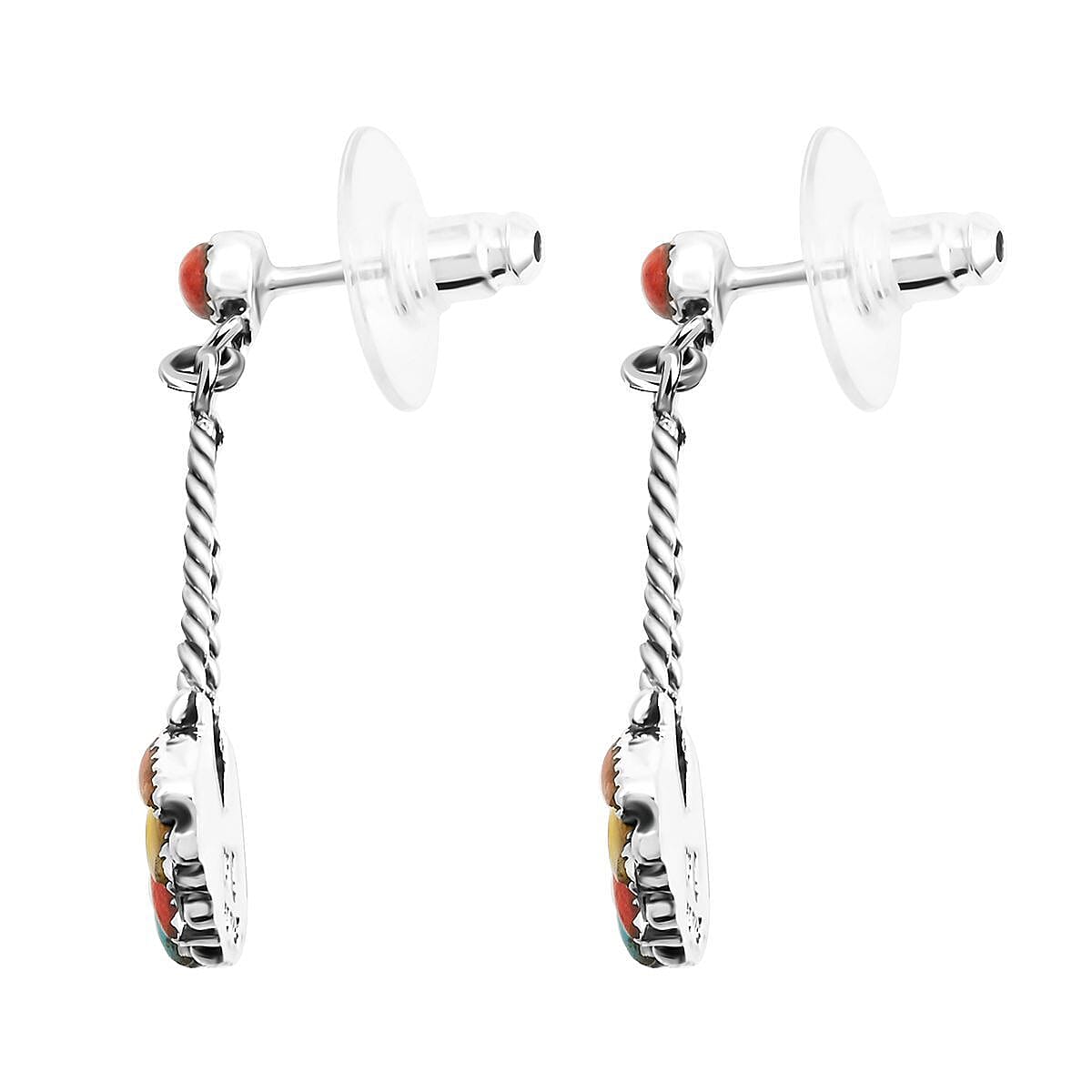 Santa Fe Style Multi Gemstone Earrings in Sterling Silver 5.60 ctw image number 3