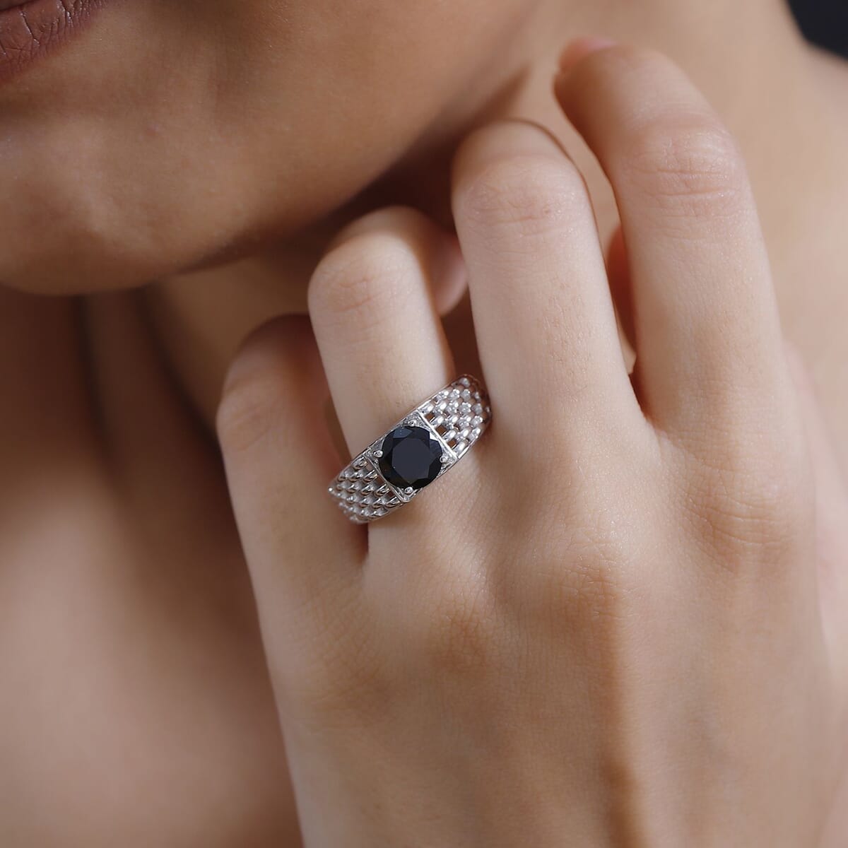 Karis Thai Black Spinel 2.35 ctw Solitaire Ring in Platinum Bond (Size 9.0) image number 2