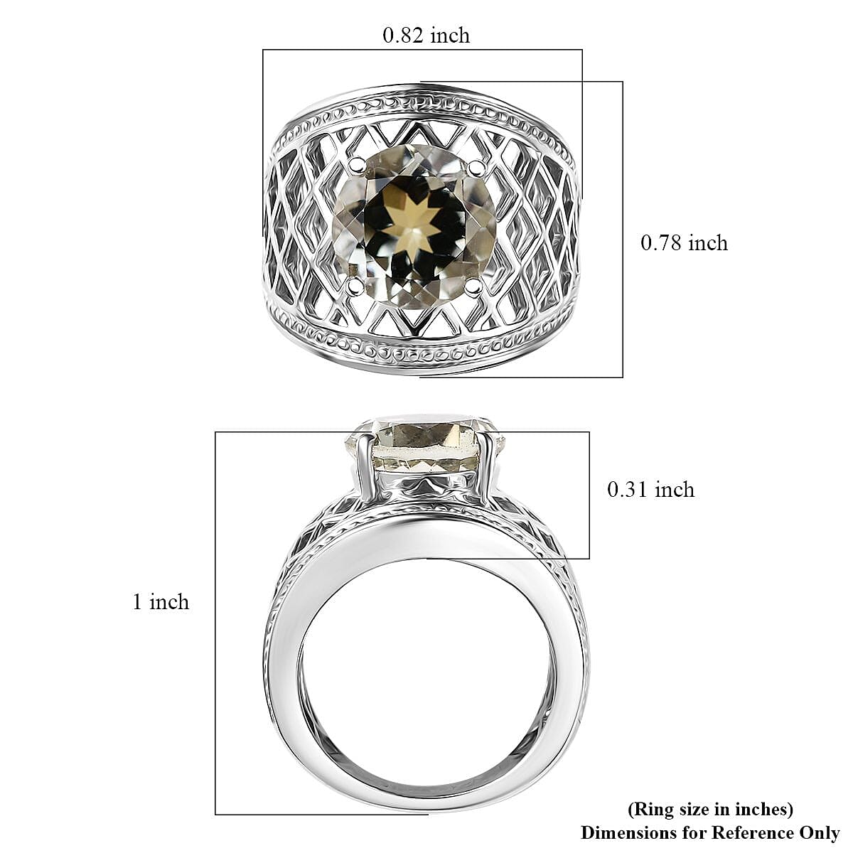 Karis Montezuma Prasiolite 3.60 ctw Ring in Platinum Bond (Size 10.0)