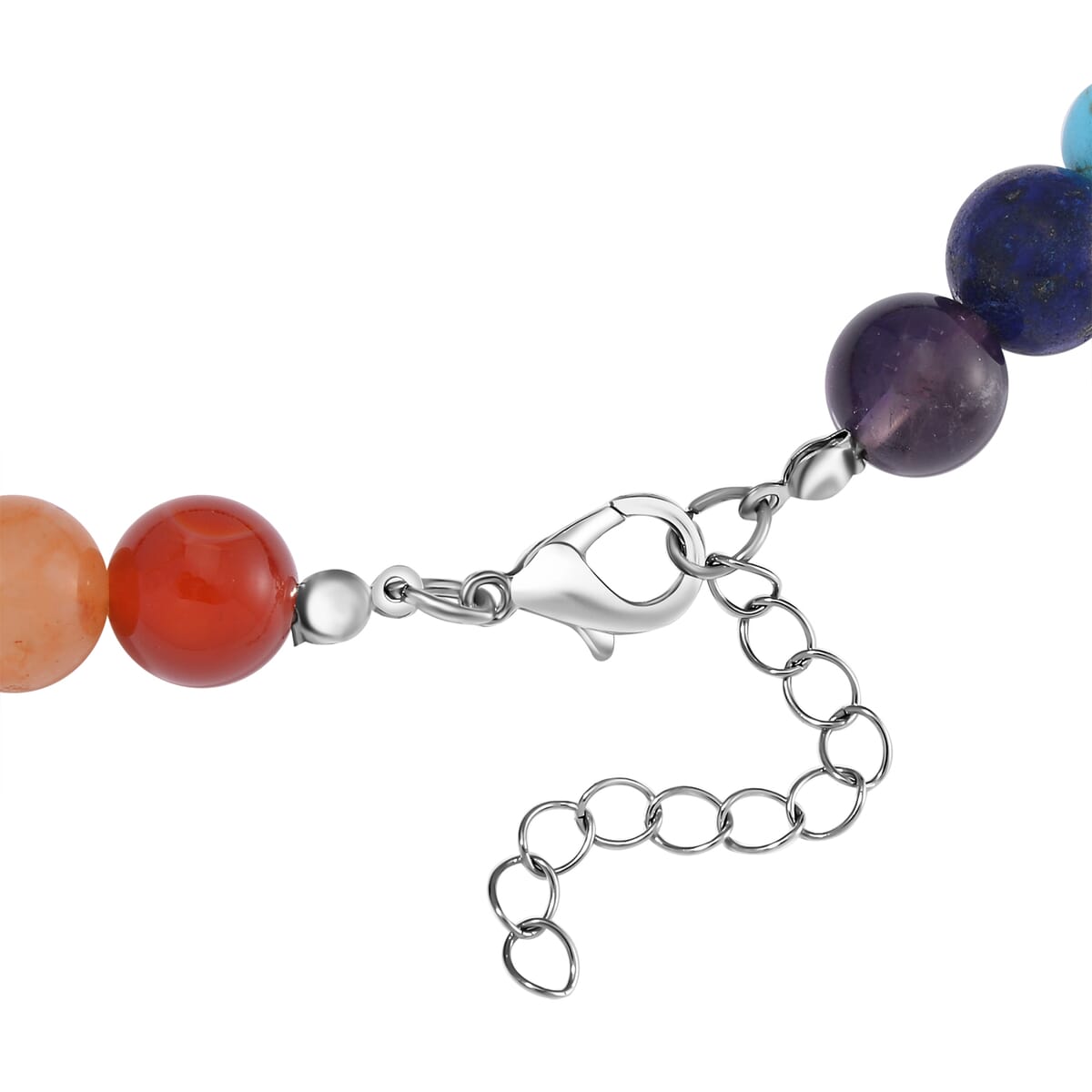 Multi Gemstone Beaded Seven Chakra Necklace with Tree of Life Charm (18-20 Inches) in Silvertone 320.00 ctw image number 3