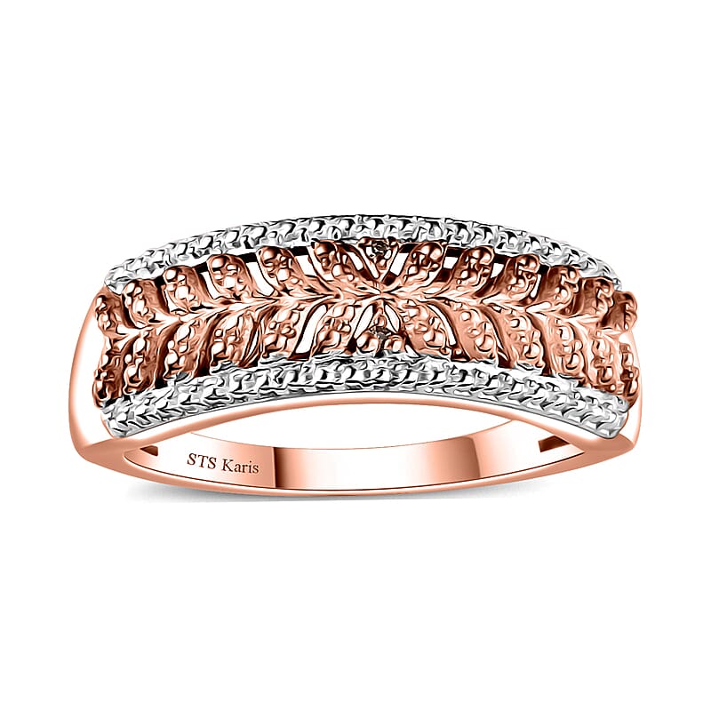 Karis Natural Champagne Diamond Accent Fern Leaf Ring in 18K RG Plated (Size 10.0)