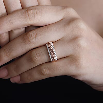 Karis Natural Champagne Diamond Accent Fern Leaf Ring in 18K RG Plated (Size 10.0)