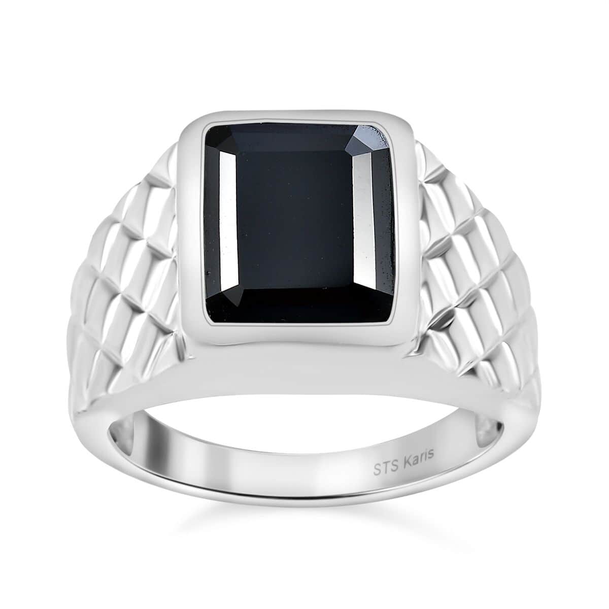 Karis Thai Black Spinel 7.15 ctw Men's Ring in Platinum Bond (Size 10.0) image number 0