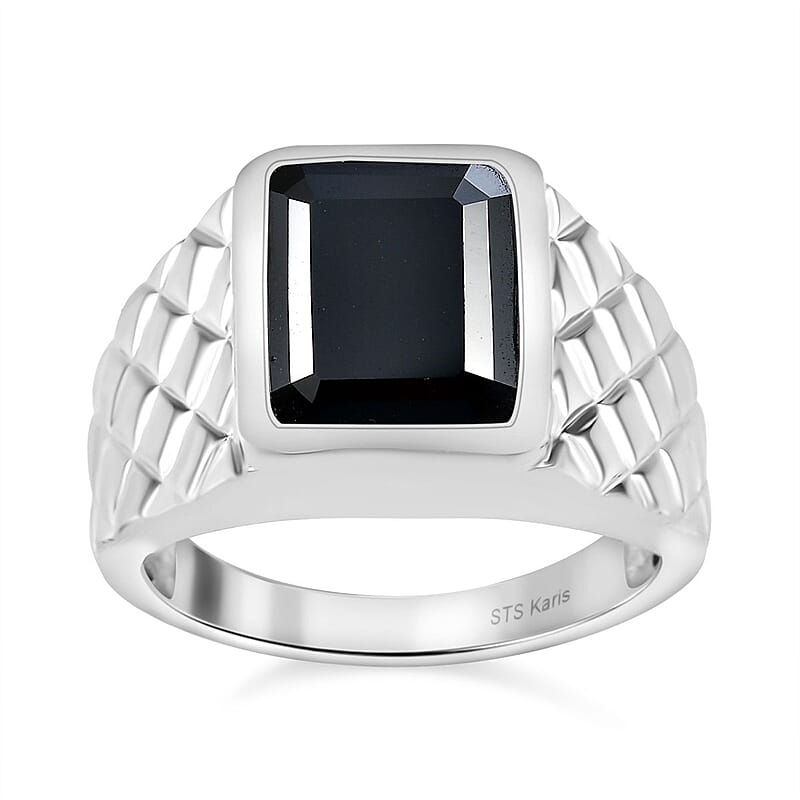 Karis Thai Black Spinel 7.15 ctw Men's Ring in Platinum Bond (Size 10.0)