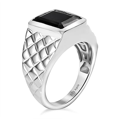 Karis Thai Black Spinel 7.15 ctw Men's Ring in Platinum Bond (Size 10.0)