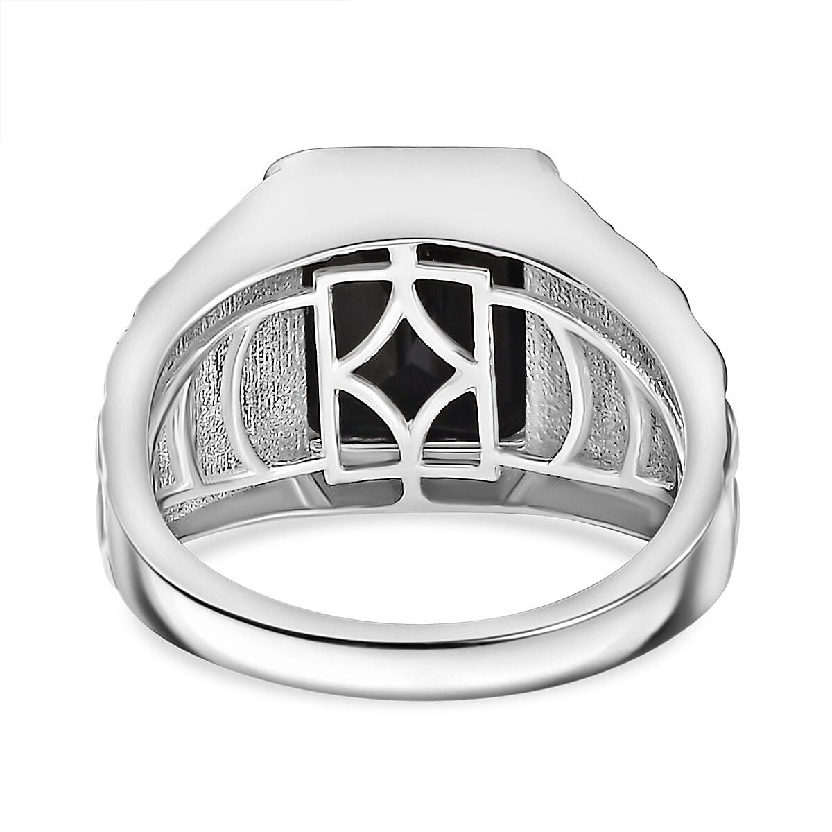Karis Thai Black Spinel 7.15 ctw Men's Ring in Platinum Bond (Size 10.0)