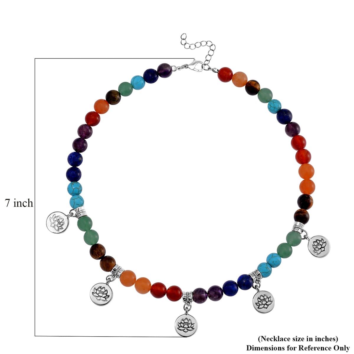 Multi Gemstone 320.00 ctw Beaded Seven Chakra Necklace with Rose Charm in Silvertone 18-20 Inches image number 4
