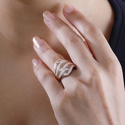 Karis Natural Champagne Diamond Accent Ring in 18K RG Plated (Size 10.0)